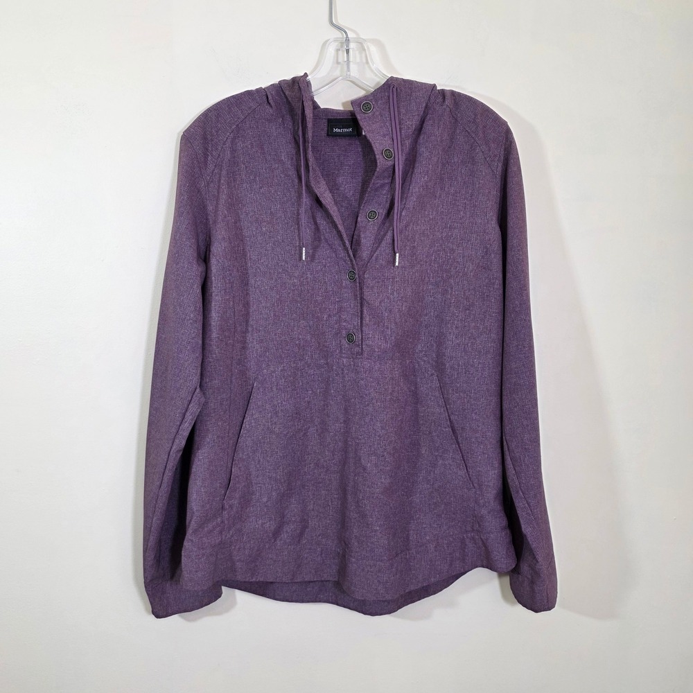 Marmot Women Rory Hooded Pullover Button Neck Heathered Purple Outdoor Large